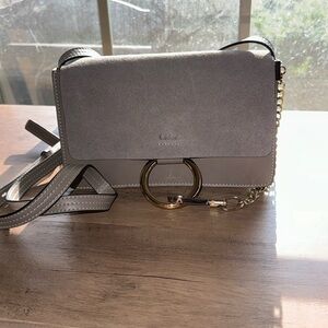 Faye Small Leather and Suede Crossbody Bag in Taupe
